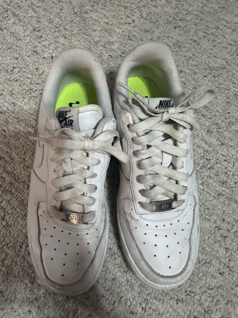 Nike White Leather Low-Top Sneakers with Neon Green Insoles